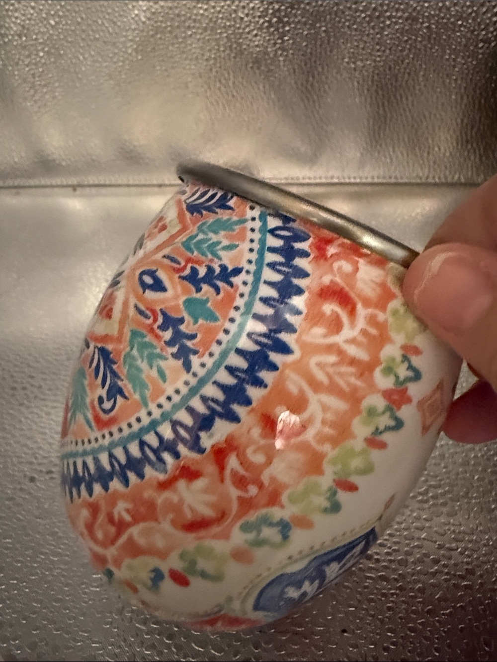 Decorative Enamel Mandala Mug with Stainless Steel inside and wood handle - Picture 7 of 8